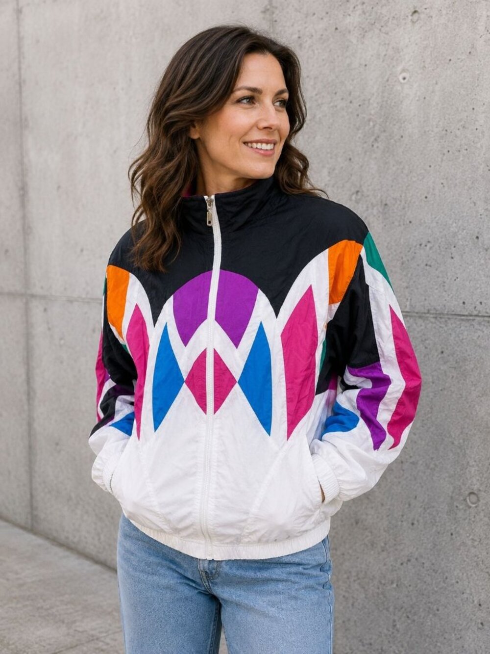 Vintage 80s-90s Womens Head Abstract Windbreaker Jacket Size Large